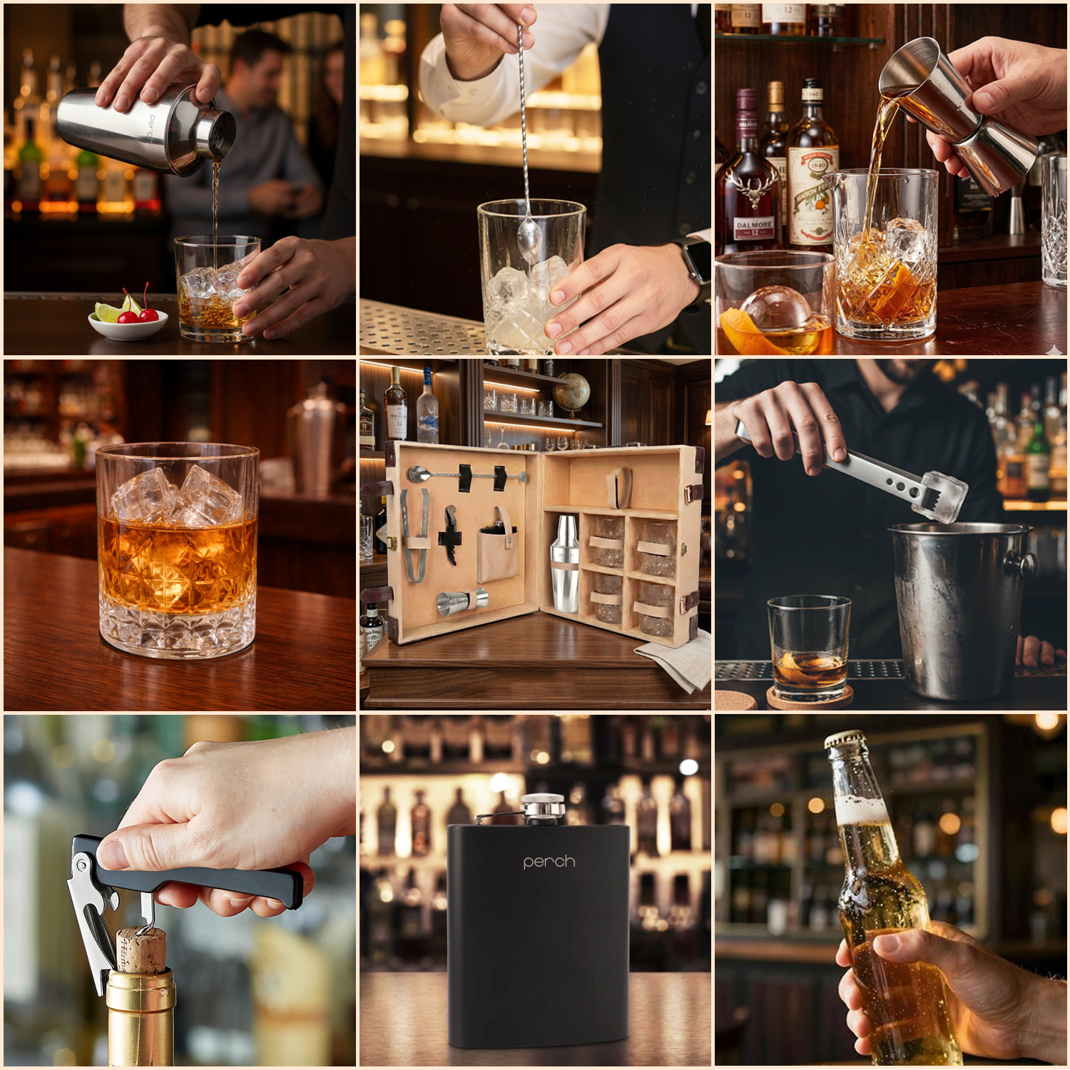 11-Piece Brown Leatherette Suitcase Bar Set with Twist Cocktail Shaker & 4 Whisky Glasses – Silver