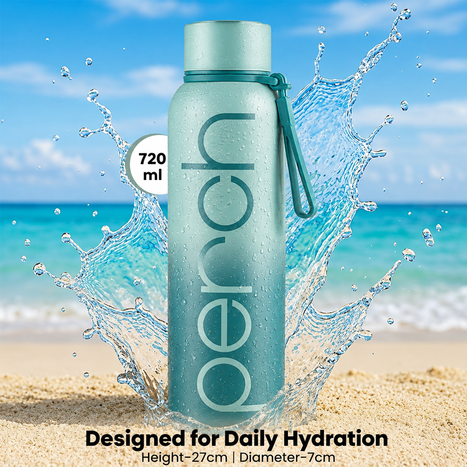 Zion Insulated 720ml Water Bottle, Cyan