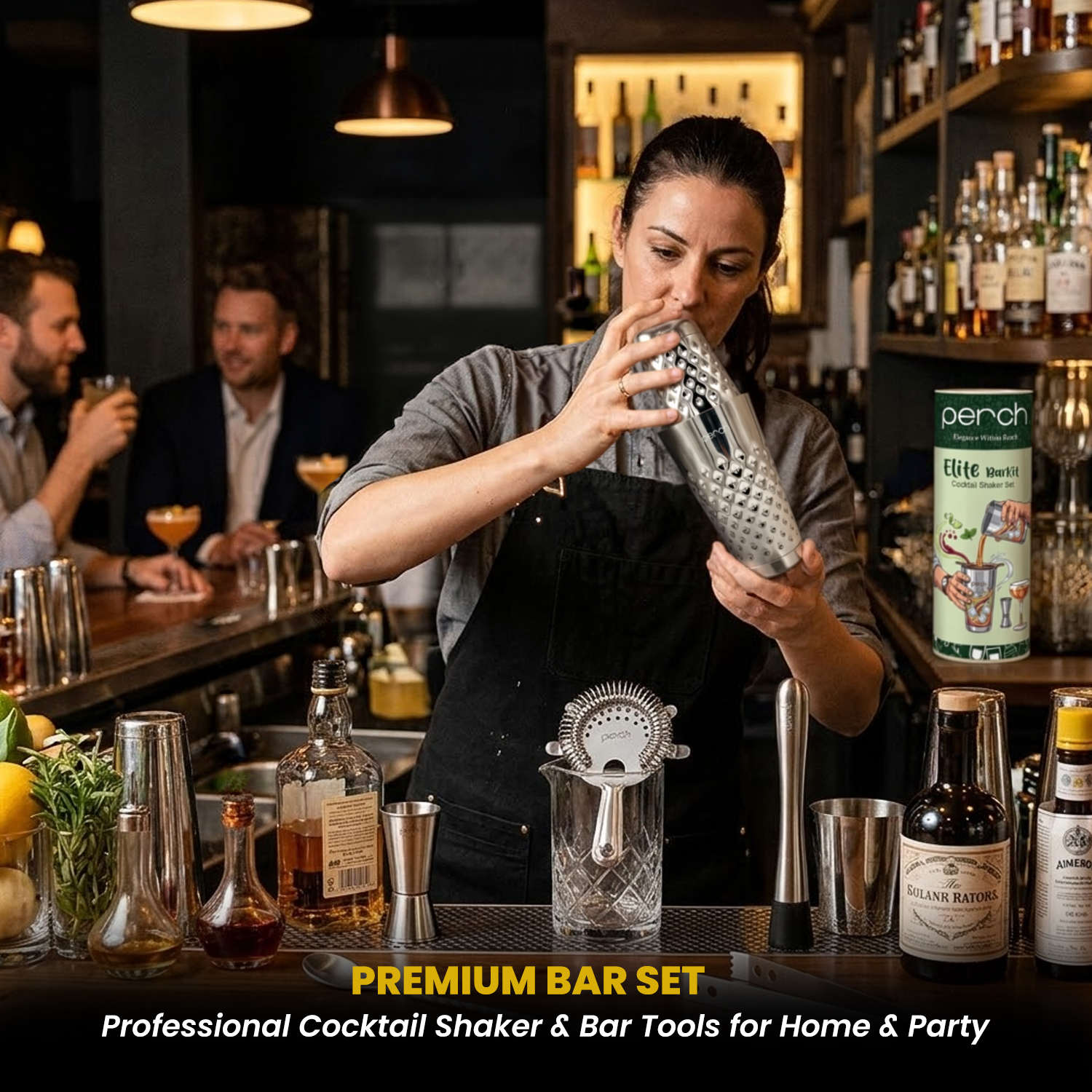 Elite 6-Piece Stainless Steel Bartender Kit | Boston Cocktail Shaker Set with Bar Tools -Silver