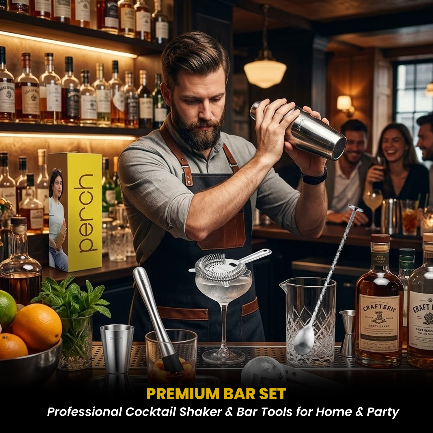 Craft 6-Piece Stainless Steel Belly Cocktail Shaker Set with Bar Tools – Silver