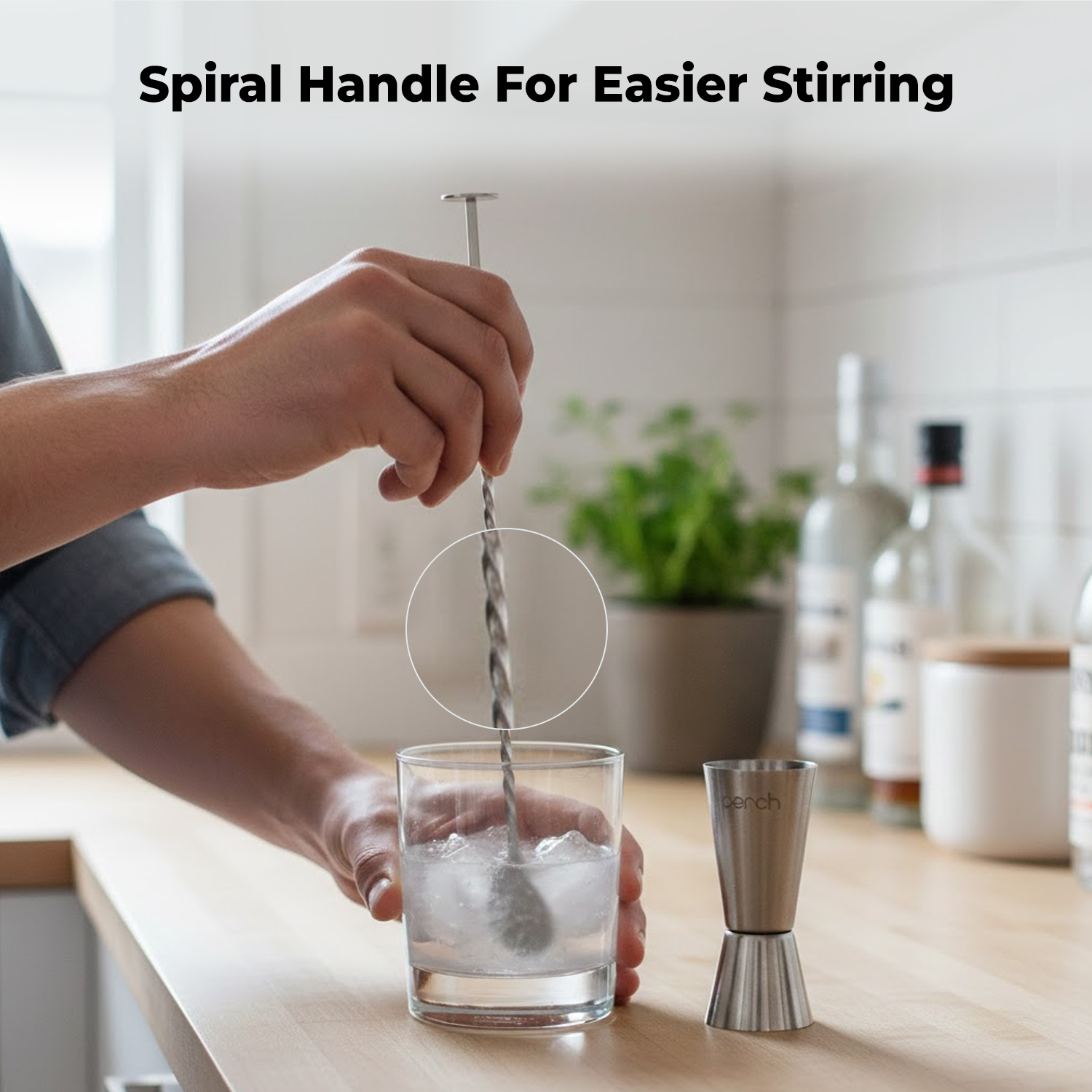 Bar Spoon & Jigger Set for Cocktails & Mocktails – Mixing Spoon and Double Sided Measuring Tool – Silver