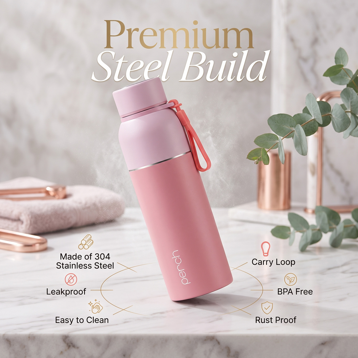 Zenith Insulated 720ml Water Bottle, Baby Pink