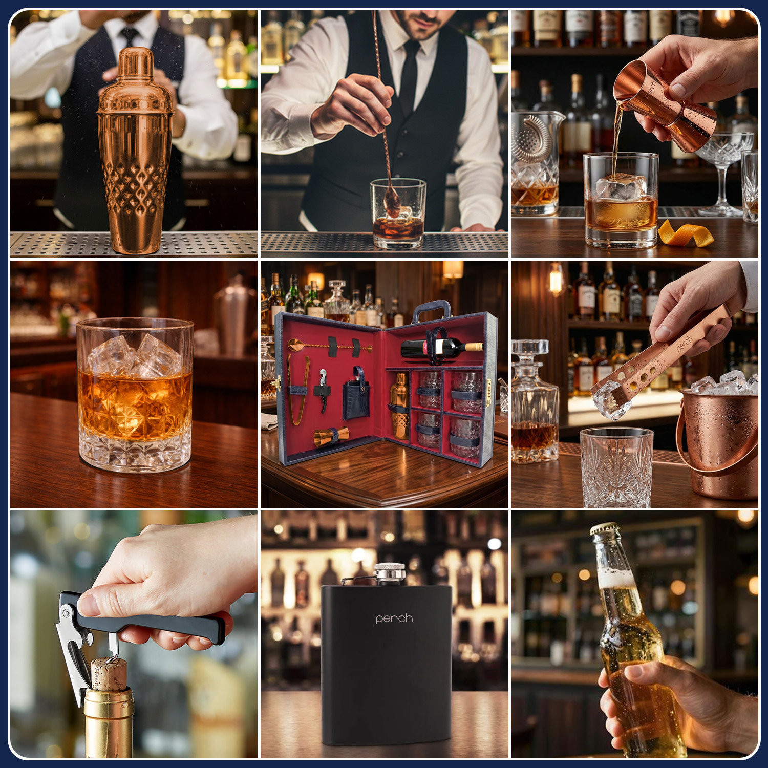 11-Piece Crocodile Print Leatherette Suitcase Bar Set with Belly Cocktail Shaker & 4 Whisky Glasses – Rose Gold