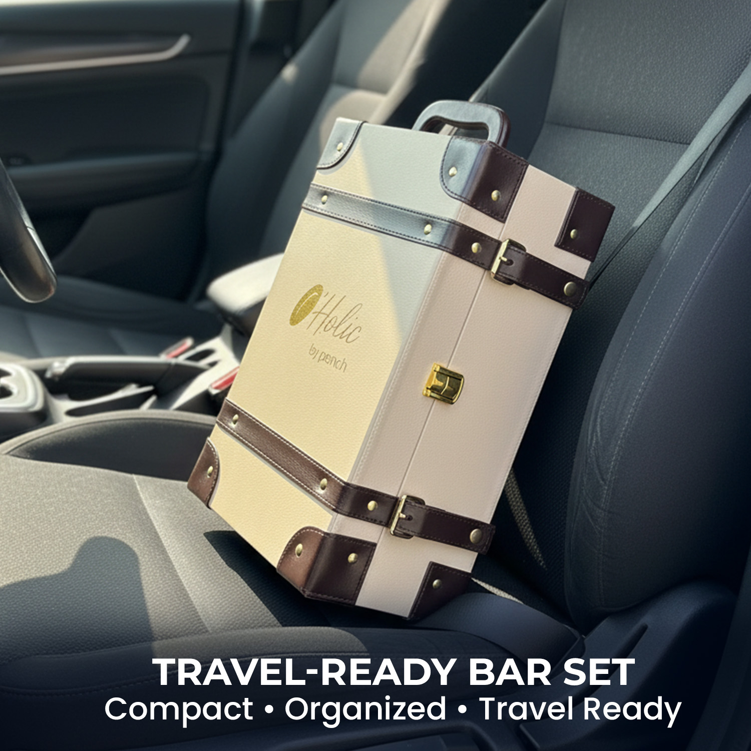 9-Piece Brown Leatherette Suitcase Bar Set with Cocktail Shaker & 3 Whisky Glasses – Silver