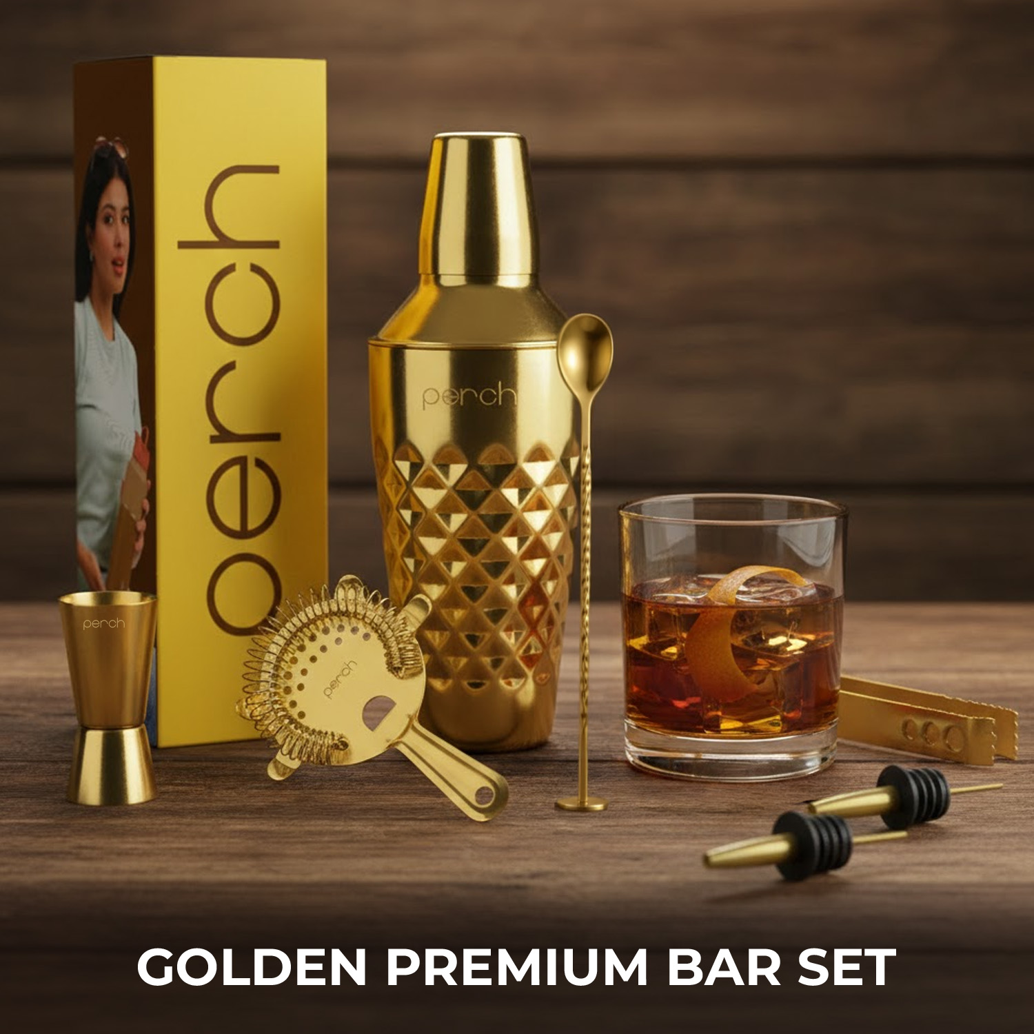 Craft 8-Piece Stainless Steel Diamond Cocktail Shaker Set with Bar Tools – Golden