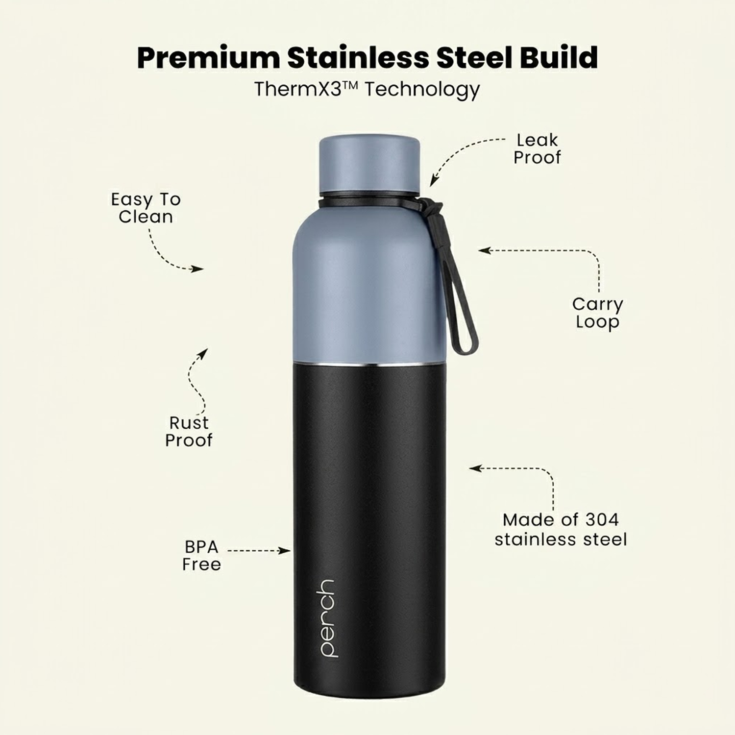 Zenith Insulated 1Ltr Water Bottle with Gift Box, Knight Black