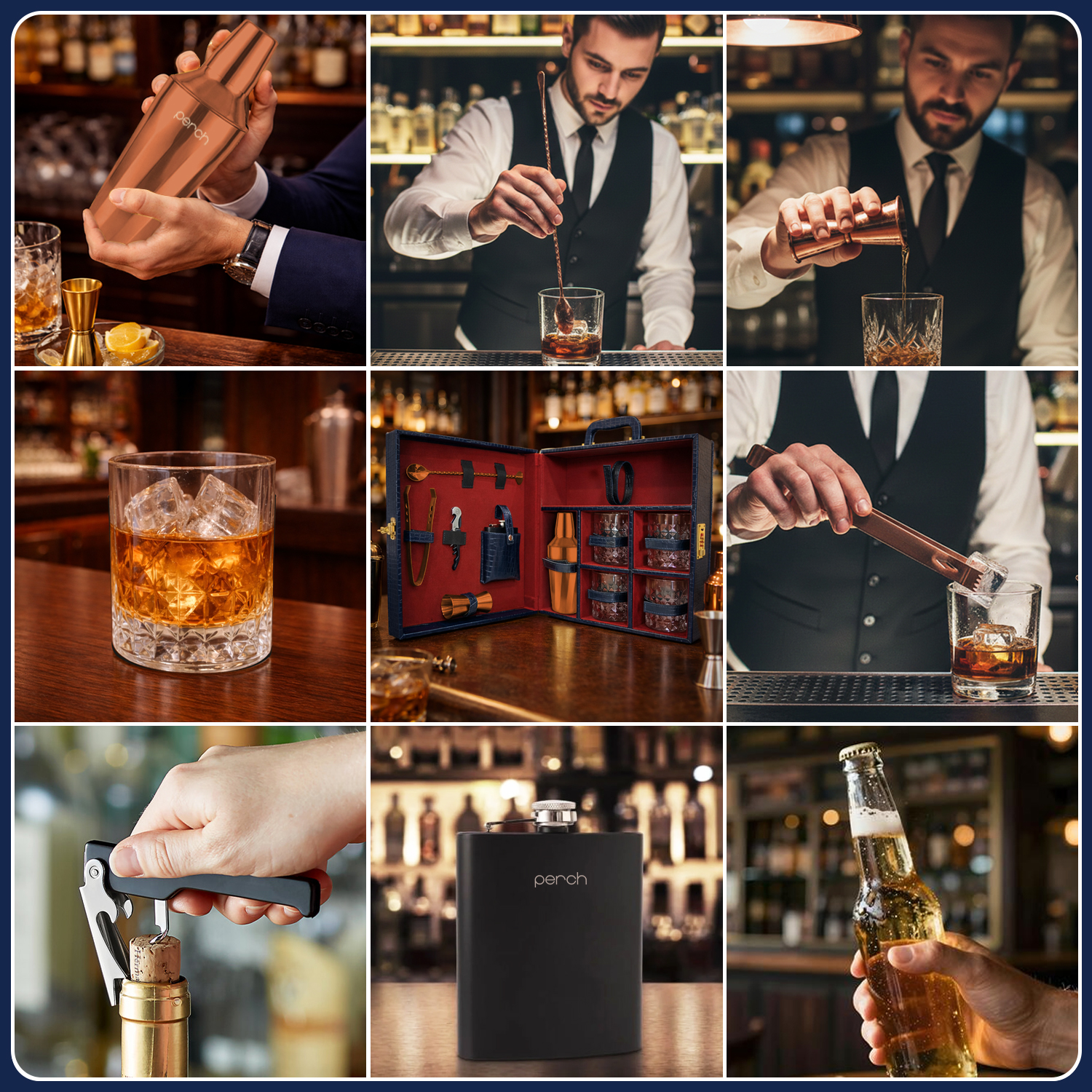 11-Piece Crocodile Print Leatherette Suitcase Bar Set with Twist Cocktail Shaker & 4 Whisky Glasses – Rose Gold