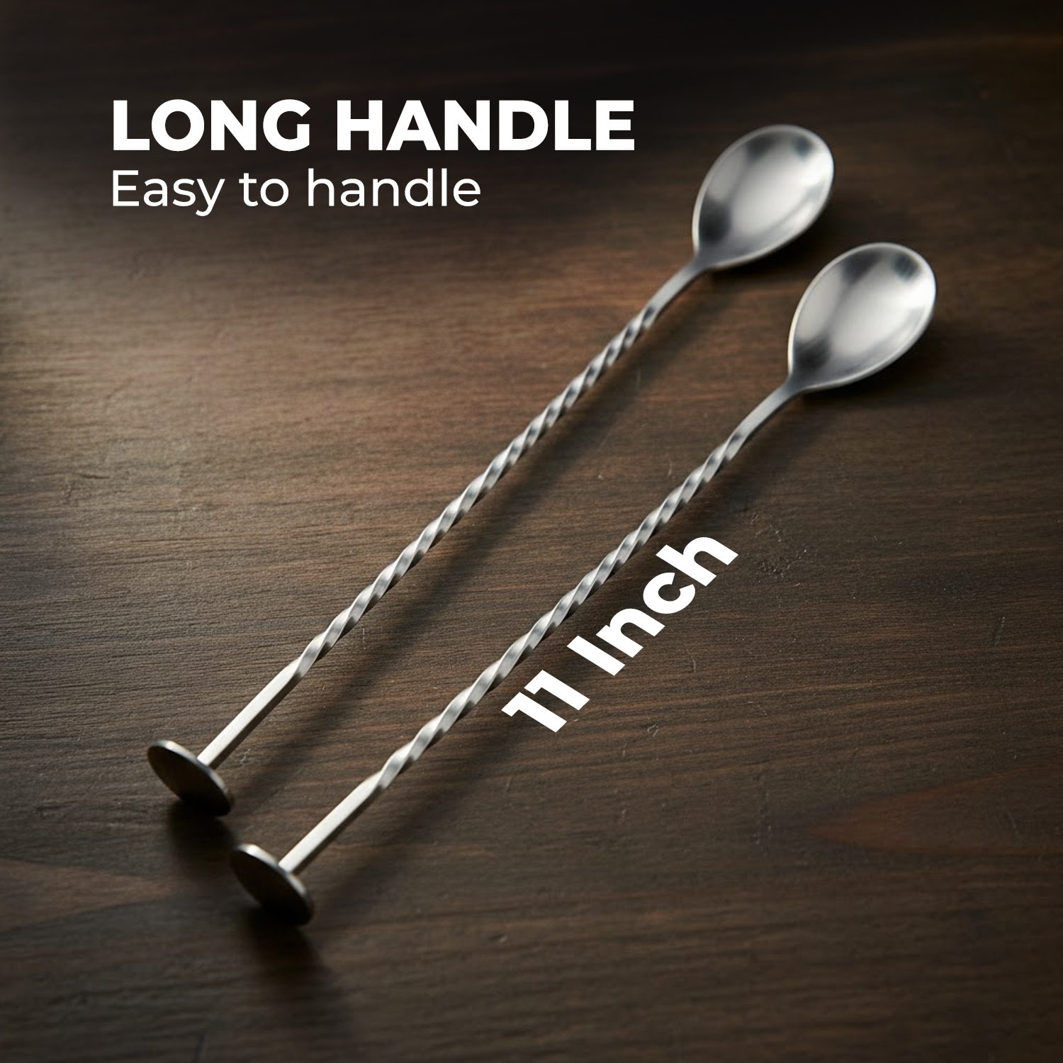 Bar Spoon Set of 2 for Cocktails & Mocktails – Long Handle Stirring Spoons – Silver