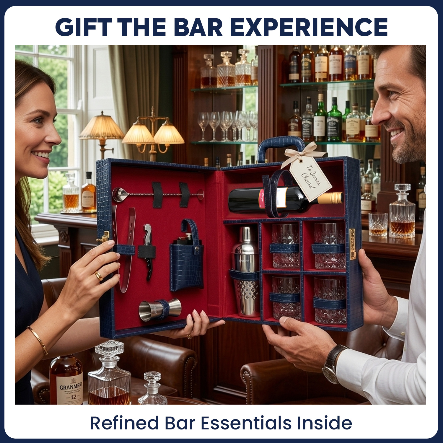 11-Piece Crocodile Print Leatherette Suitcase Bar Set with Belly Cocktail Shaker & 4 Whisky Glasses – Silver