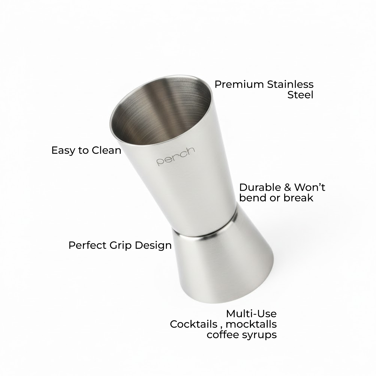 Jigger for Cocktails, Mocktails & Beverages – Double Sided Measuring Tool – Silver
