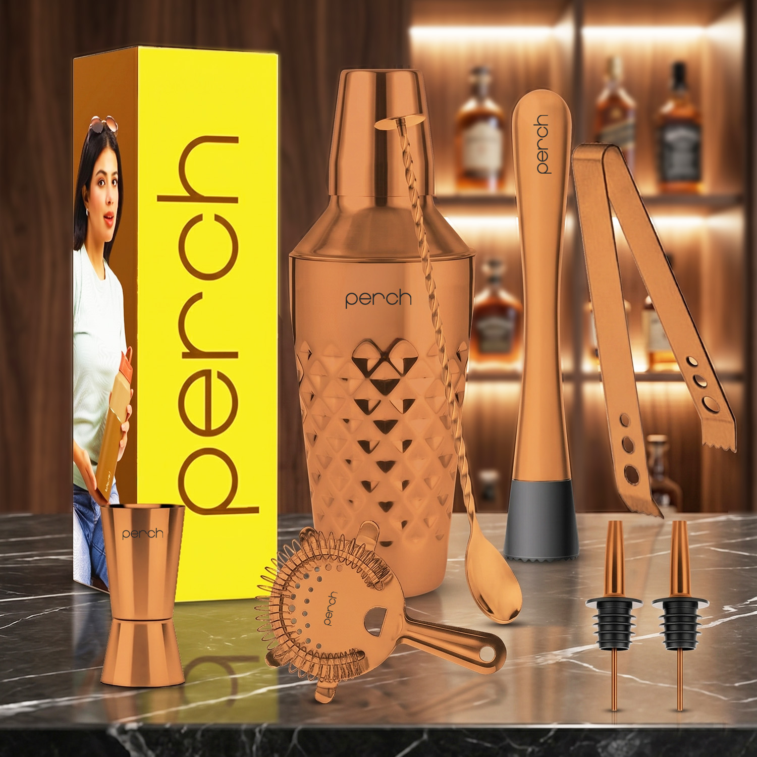 Craft 8-Piece Stainless Steel Cocktail Shaker Set with Bar Tools – Rose Gold
