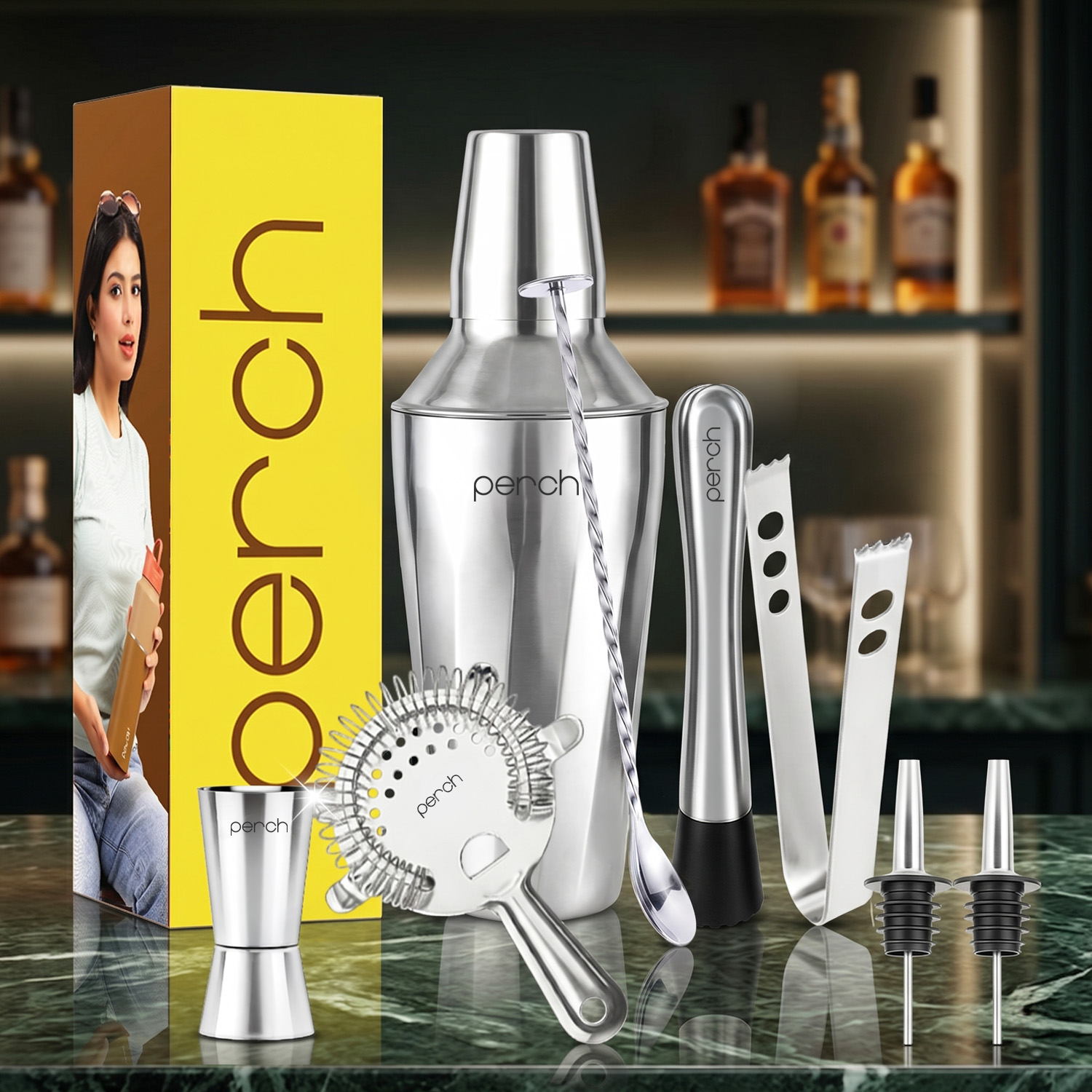 Craft 8-Piece Stainless Steel Twist Cocktail Shaker Set with Bar Tools – Silver
