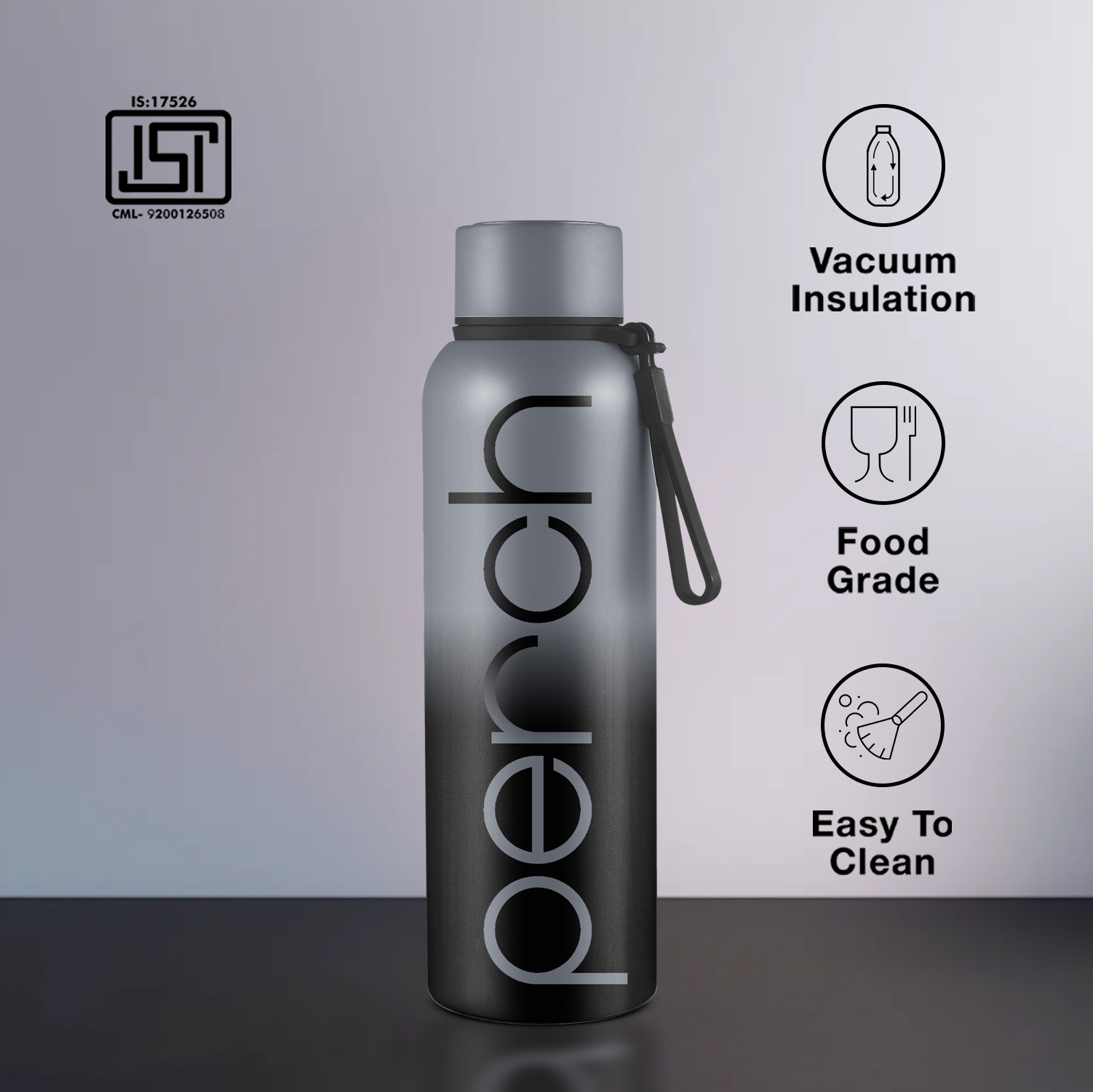 Zion Insulated 720ml Water Bottle, Cloud Black