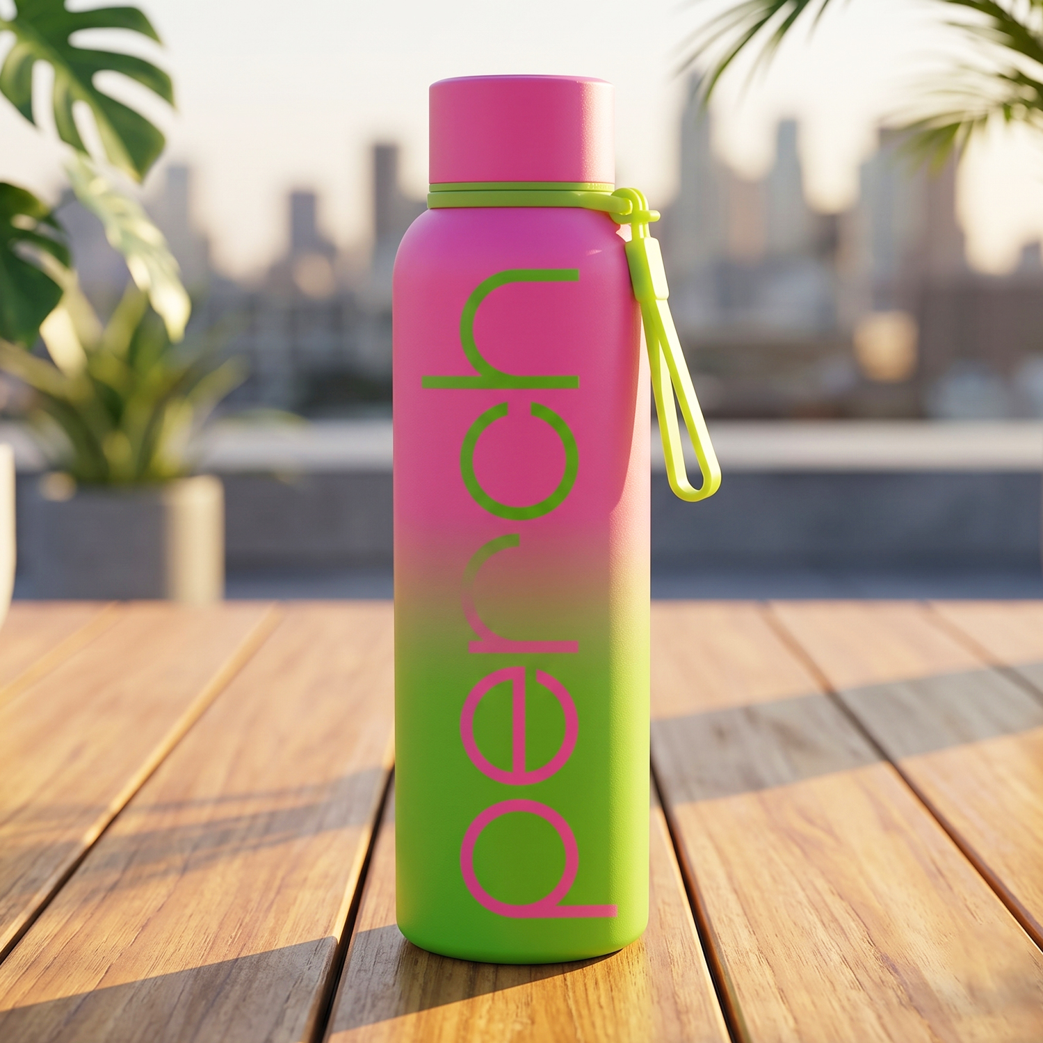 Zion Insulated 720ml Water Bottle, Neon Green & Pink