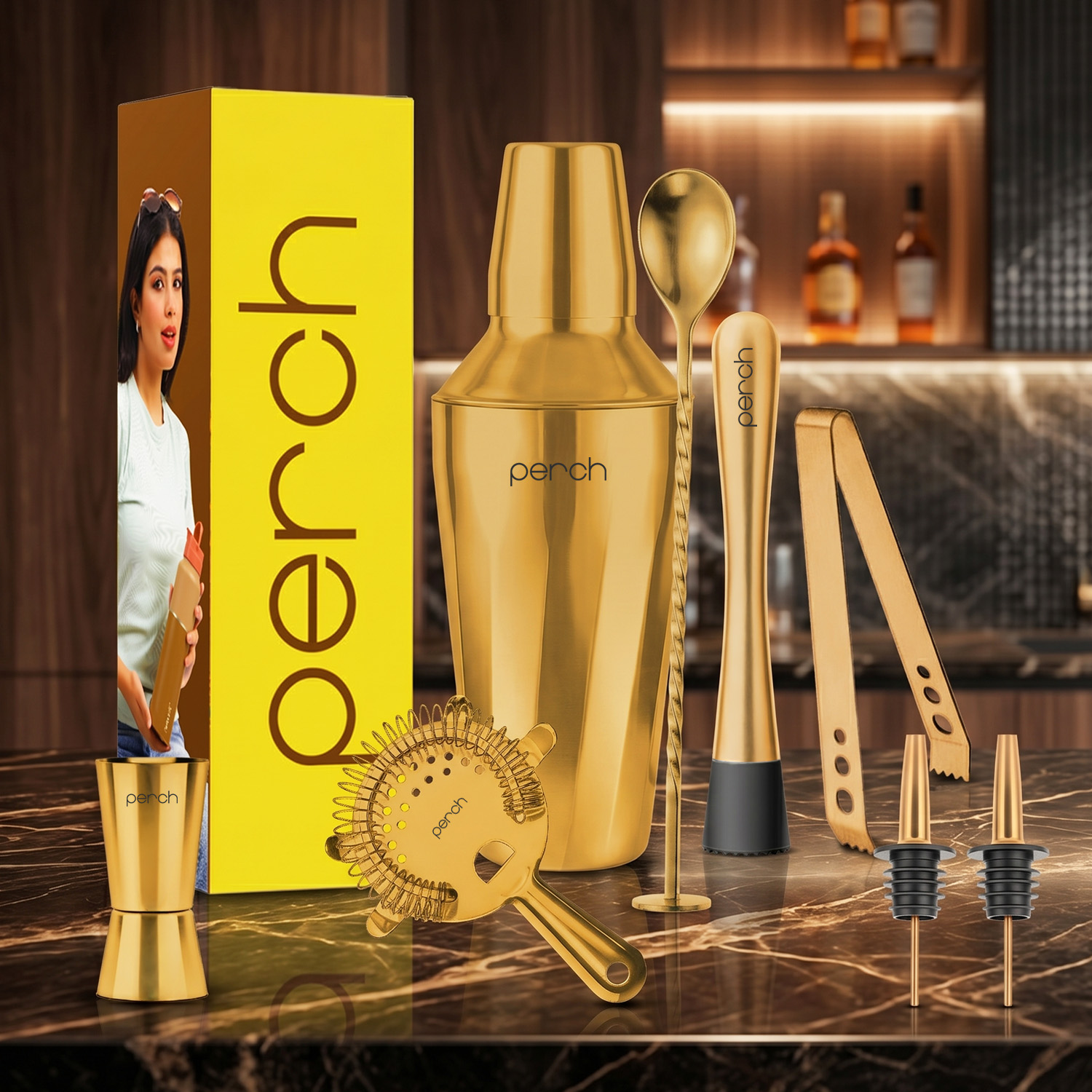 Craft 8-Piece Stainless Steel Cocktail Shaker Set with Bar Tools – Golden