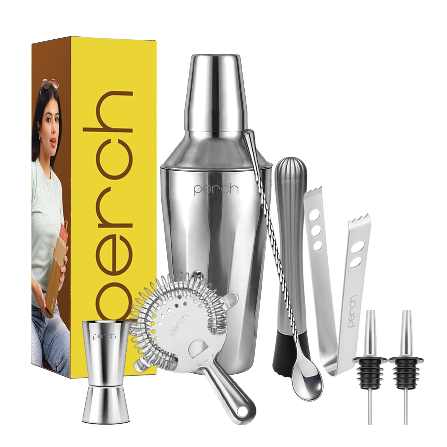 Craft 8-Piece Stainless Steel Cocktail Shaker Set with Bar Tools – Silver