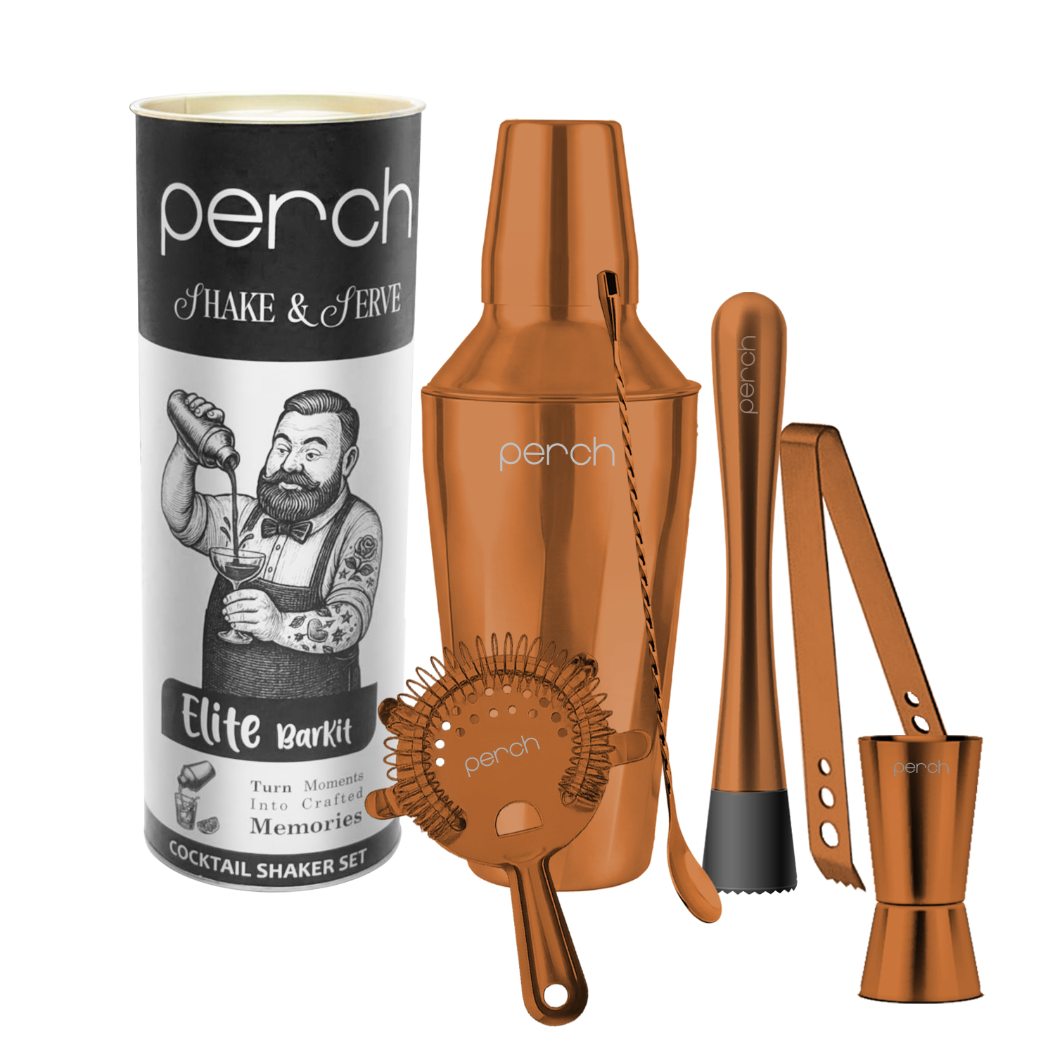 Elite 6-Piece Stainless Steel Bartender Kit | Twist Cocktail Shaker Set with Bar Tools - Rose Gold